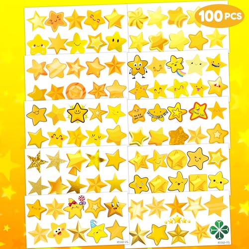 100 PCS Gold Star Temporary Tattoos - Waterproof & Skin-Safe