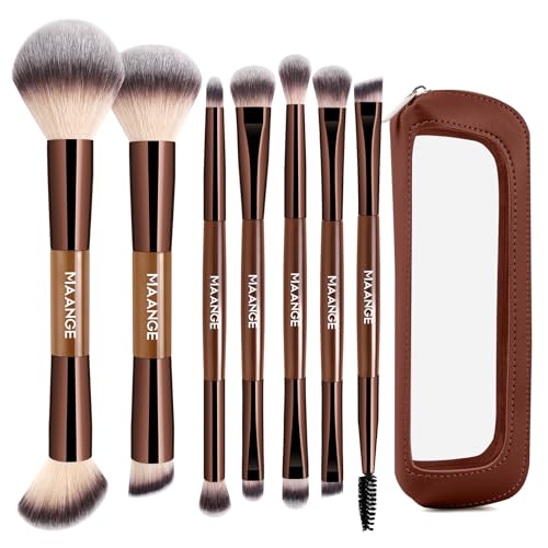 MAANGE 7-Piece Dual-Ended Makeup Brush Set with Bag