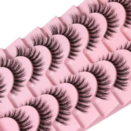 QUNETY Cat Eye False Eyelashes - 10 Pairs Fluffy Wispy Lashes