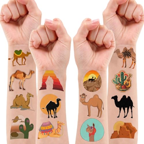 Desert Temporary Tattoos Camel Party Decorations Favors Supplies Summer Themed Cute Stickers 10 Sheets 100 PCS Gifts for Baby Girls Boys Class School Carnival