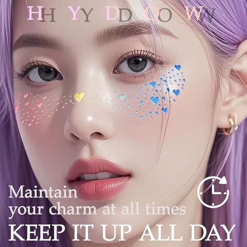 Holographic Face Glitter Tattoos, 8pcs Waterproof Star