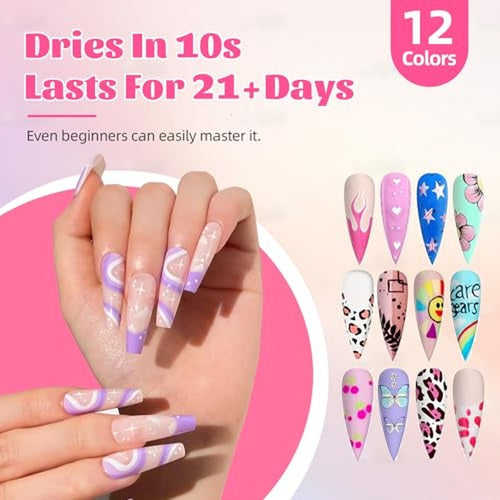 12-Color Nail Art Pens with 0.5mm Fine Tips - Quick Dry