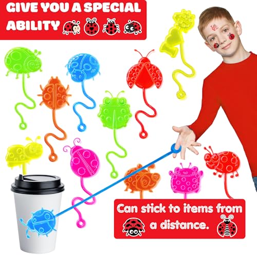 48PCS Ladybug Party Favors - 24PCS Temporary Tattoos & 24PCS Stick Hands Party - Perfect Birthday Party Supplies, Goodie Bag Stuffers, Treasure Box Toys, Classroom Prizes, and Student Gifts