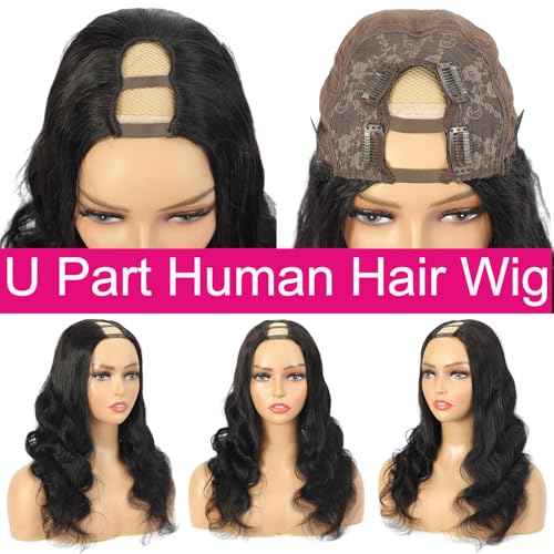 U Part Human Hair Wig Body Wave U Part Wig Human Hair for Black Women Glueless Wigs Human Hair Clip Natural Hair Wig Beginner Friendly Middle Part 180% Density 18inch