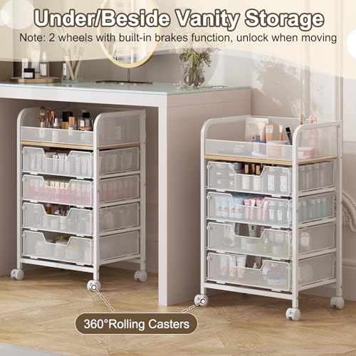 Hongtamoya Rolling Makeup Cart Organizer with 4 Drawers