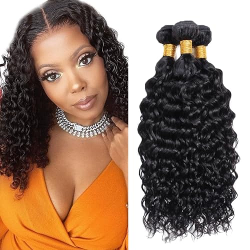 Water Wave Human Hair Bundles 14 16 18 inch #1B