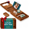 SereneLife Bamboo Bathtub Caddy Tray with Wine Holder