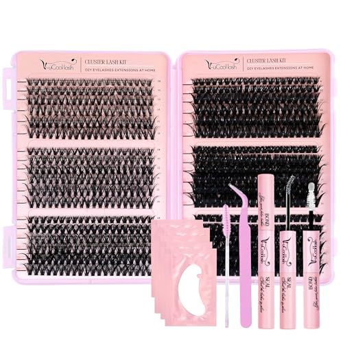 V-uCool 708 Pcs DIY Lash Clusters Kit, D Curl 30D?100D 8?16mm Mix, Fluffy Wispy Cluster Lashes with Bond & Seal, Tweezer, 5 Pads & Brush
