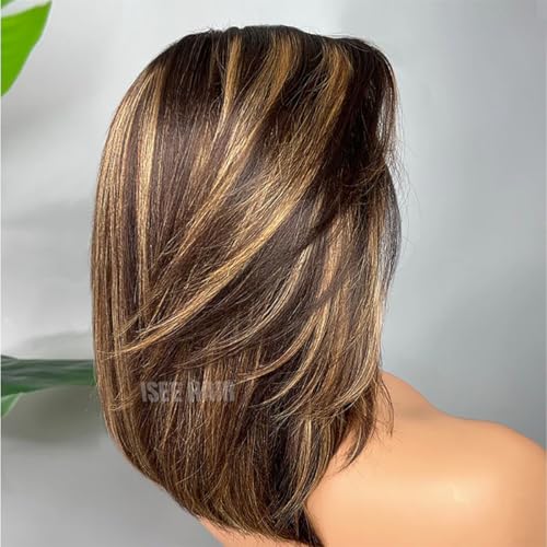 ISEE 10-Inch Yaki Straight Bob Wig - Glueless Layered Human Hair