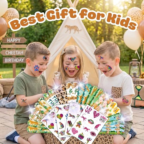 Cheetah Party Favors Bundle - 48 Tattoo Stickers & 24 Slap Bracelets