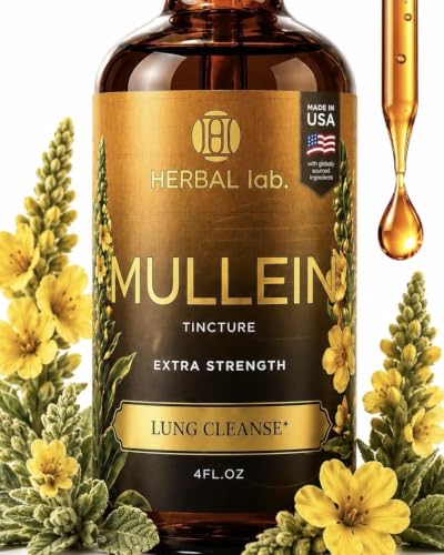 HEBS LAB Mullein Leaf Extract 4 Fl Oz Lung Support Herbal Supplement for Respiratory Health