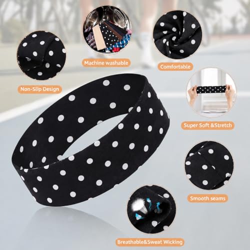 Polka Dot Elastic Headbands for Women, 4-Pack Non-Slip