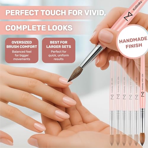 M ? Majesti Pink 100% Kolinsky Acrylic Nail Brush | Professional Acrylic Sculpting & Application Brush | Handcrafted Premium Nail Art Tool for Nail Technicians (#18)