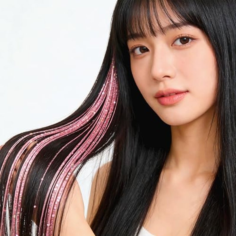 12PCS Pink Hair Tinsel Extensions 23 Inch Clip-In