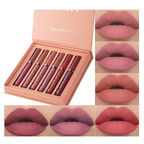 6-Piece Nude Matte Liquid Lipstick Set, Waterproof 24H