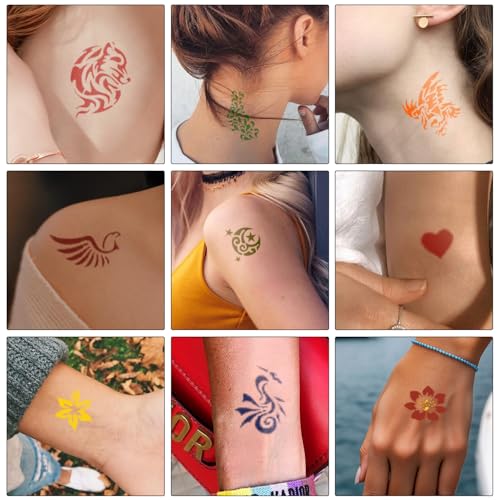 Temporary Tattoo Kit - 11 Colors, 107 Stencils, Non-Toxic