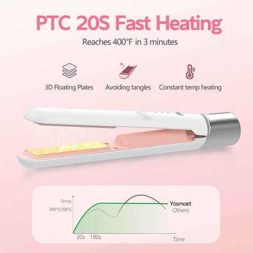 Cordless Hair Straightener and Curler 2 in 1, Fast Heating Ceramic Flat Iron,Rechargeable Portable Hair Straightening Iron for Women, Travel Hair Styler (White)