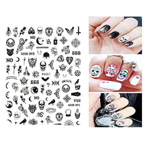 8 Sheets Halloween Nail Art Stickers Decal 3D Gothic Punk Horror for Halloween Black Snake Skull Spider Ghost Scary Wound Scar Bloody Nail Designs Holiday Nail Stickers for Halloween Nail Decorations