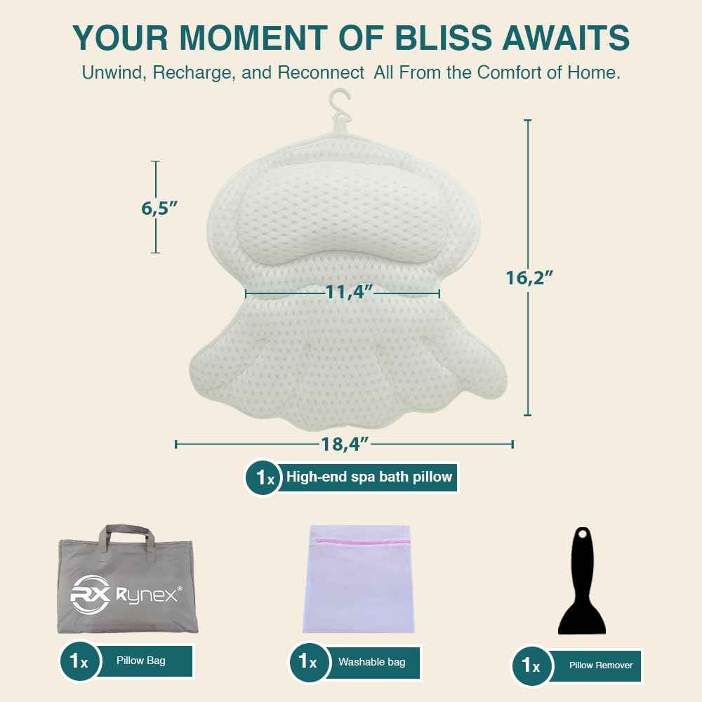 Bath Pillows for Tub, Bath Pillow Luxury Bathtub Pillows for Head and Neck Support - With 4D Air Mesh Fabric & Strong 6 Suction Cups, Tub Pillow For Bathtub, Bath Accessories & Spa Gifts For Women Men