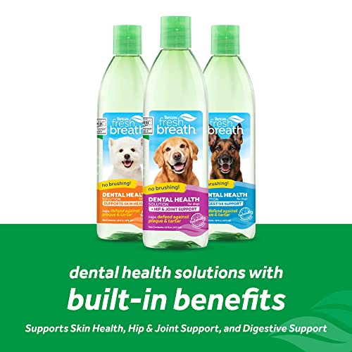 TropiClean Fresh Breath Plus Glucosamine for Hips & Joint Health | Dog Breath Water Additive | Dental Care | Dog Breath Freshener | Simple Pet Teeth Cleaning | Made in USA | 16 oz