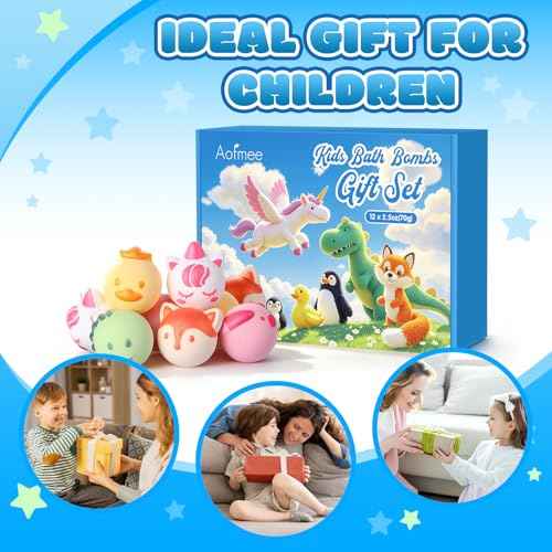 Aofmee Bath Bombs for Kids, 12 Pcs Kids Bath Bombs with Essential Oil, 6 Animal Shapes and Fruity Aroma, Natural Organic Spa Gift Set for Boys Girls, Birthday Christmas Halloween