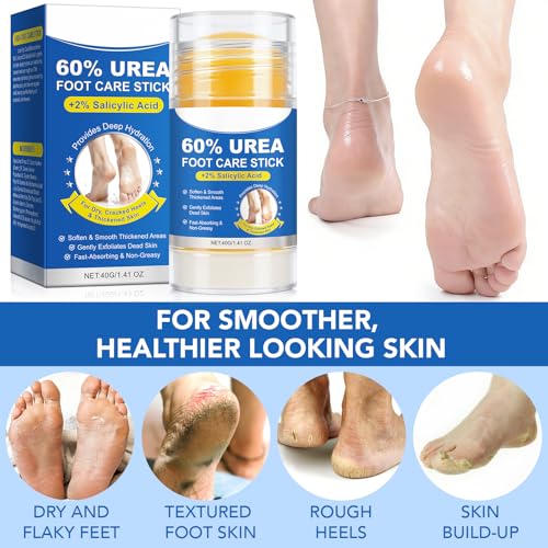 60% Urea Foot Cream Stick with Salicylic Acid, 1 Pack - Callus Remover for Dry Cracked Heels, Hands, Knees (1.4 oz)