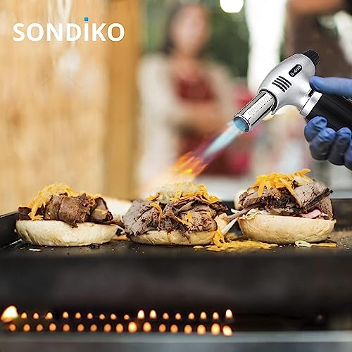 Sondiko S400 2 Pack Butane Torch, Refillable Kitchen Lighter, Adjustable Flame for Creme Brulee and Baking