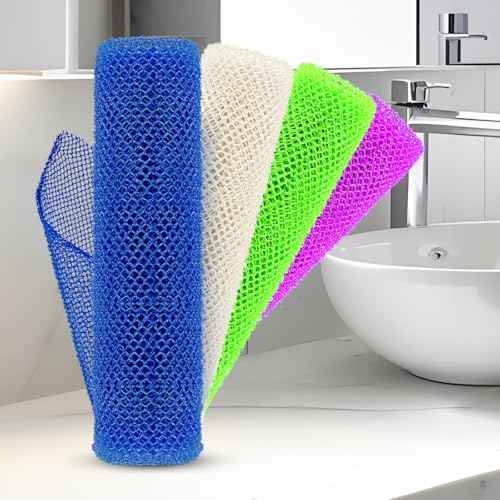 4 Pieces African Net Sponge for Deep Exfoliation ? African Net Sponge Authentic, Exfoliating Washcloth, Quick-Drying African Exfoliating Net for Smooth & Glowing Skin(Blue, Green, Purple, White)