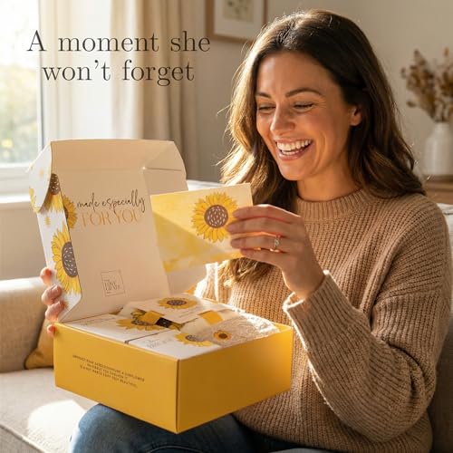 The Love Crate Co Gift Baskets for Women, Unique Birthday Gifts, Best Friend Birthday Gift, Get Well Soon, Sending Sunshine Sunflower Gifts for Women, Thinking of You Care Package