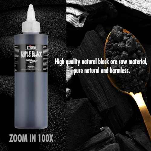 STIGMA Triple Black Tattoo Ink 8OZ, Tattoo Ink Black Professional 240ml for Black Lining and Black Shading, Tattoo Supply for Tattoo Artist TI953-8OZ-TR