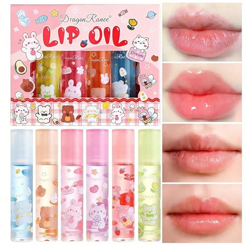 6 Fruit Flavored Roll-On Lip Gloss Set Non-Sticky High Shine