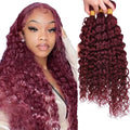 #99J Burgundy Water Wave Human Hair Bundles 26 28 30 Inch