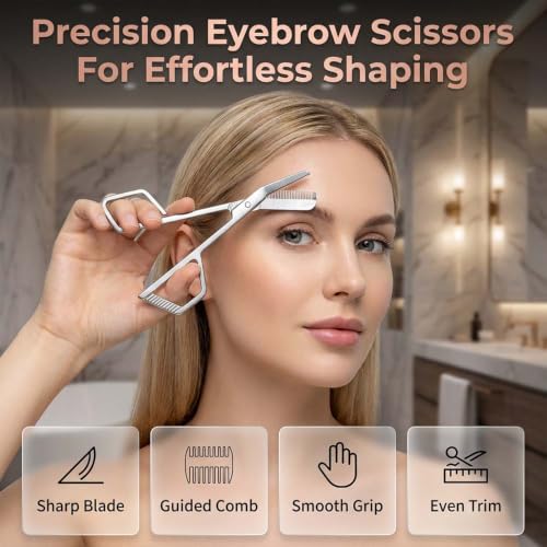 Eyebrow Trimmer Scissors with Comb - Stainless Steel