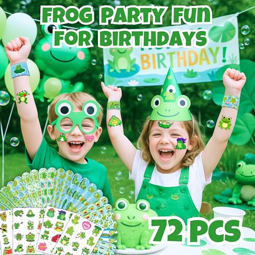 Frog Party Favors Bundle – 72 Pc Tattoos & Slap Bracelets