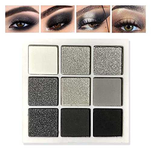 Black Grey 9-Color Eyeshadow Palette Waterproof Matte Glitter