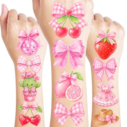 96 Pink Bow Temporary Tattoos for Kids | Waterproof