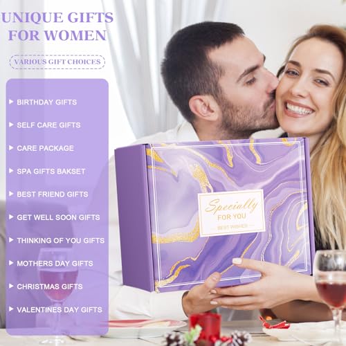 Birthday Gifts for Women Self Care Gift Set, Purple Relaxing Spa Gift Baskets for Women Get Well Soon Care Package, Personalized Happy Mothers Day Gifts for Mom Wife Grandma Daughter Sister Friends