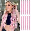 FESHFEN 22 Inch Pink Highlighted Clip-In Hair Extensions - 10 pcs Straight Synthetic Hairpieces for Women