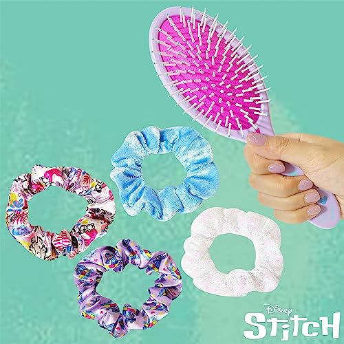 Stitch Hair Brush and 4 Scrunchies Set for Girls - Detangling Brush and Elastic Hair Ties for Ages 3+