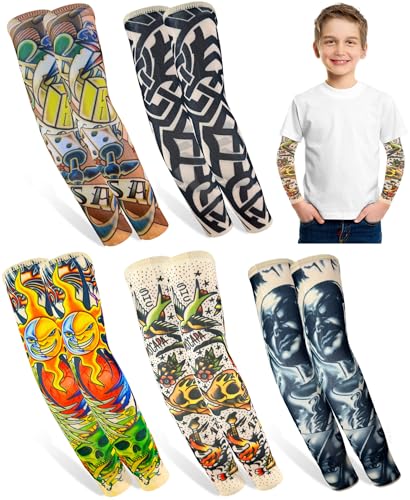 5 Pairs Temporary Tattoo Arm Sleeves for Kids - UV Protection