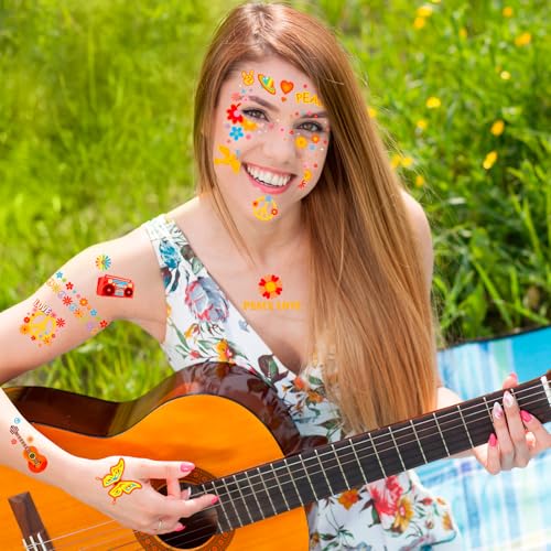 Hippie Face Tattoos - 4 Pack Temporary Tattoo Stickers