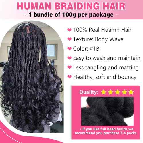 Human Braiding Hair 100g One Bundle/Pack 20 Inch Natural Black Body Wave Curly Bulk Human Hair for Braiding No Weft 100% Unprocessed Brazilian Human Hair Braiding Hair for Boho Braids