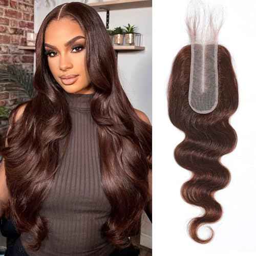 2x6 Closure Human Hair 20 Inch HD Transparent Lace 2x6 Body Wave Closure Middle Part Brazilian 4# Brown Human Hair Closure With Baby Hair