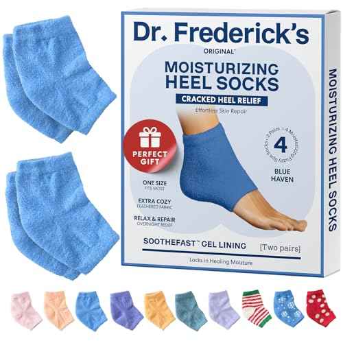 Dr. Frederick's Original Moisturizing Fuzzy Heel Socks - 2 Pairs - Cozy Gel-Lined Sleep Socks for Women & Men - Soothes Dry, Cracked Feet - Heel Repair - Blue Haven