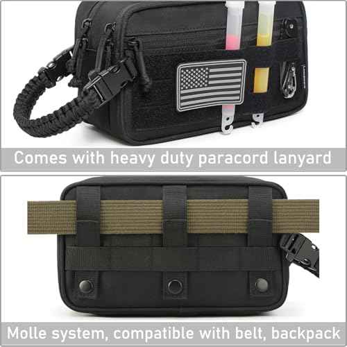 Tactical Toiletry Bag for Men Dry Wet Separate Dopp Kit Travel Hygiene Bag EDC Utility Tool Molle Pouch Mens Shaving Kit Travel shower Bags (Black)