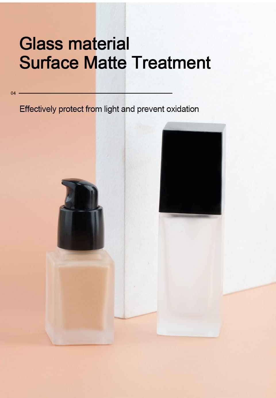 YYNGJCK 2 Pack 30ml/1oz Empty Frosted Glass Foundation Bottle, Travel Refillable Square Lotion Pump Bottles for Essential Oils Liquid Body Cream Cosmetic Samples Vials