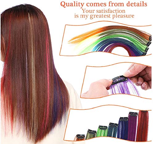 Drayas 10Pcs/set Colored Clip in Hair Extensions Colorful Straight Synthetic Hairpiece for women girls Multi-Colors 22 Inch Party Highlights Hair Extensions (White)