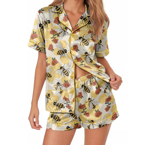 Women's Soft Satin Pajamas Set - 2-Piece Button Down Sleepwear