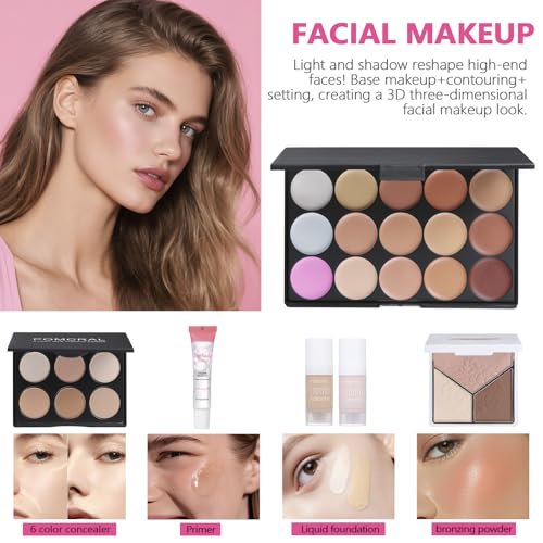 Pomcral 20 Color Makeup Kit for Women Teens Girls with Eyeshadow, Foundation, Lipstick & Brushes