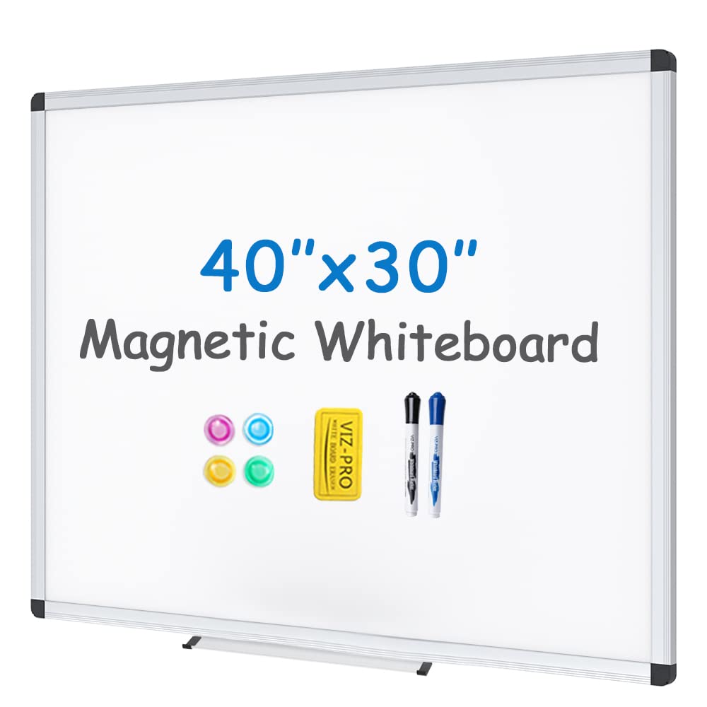 VIZ-PRO Magnetic Whiteboard/Dry Erase Board, 40 X 30 Inches, Includes 1 Eraser & 2 Markers & 4 Magnets